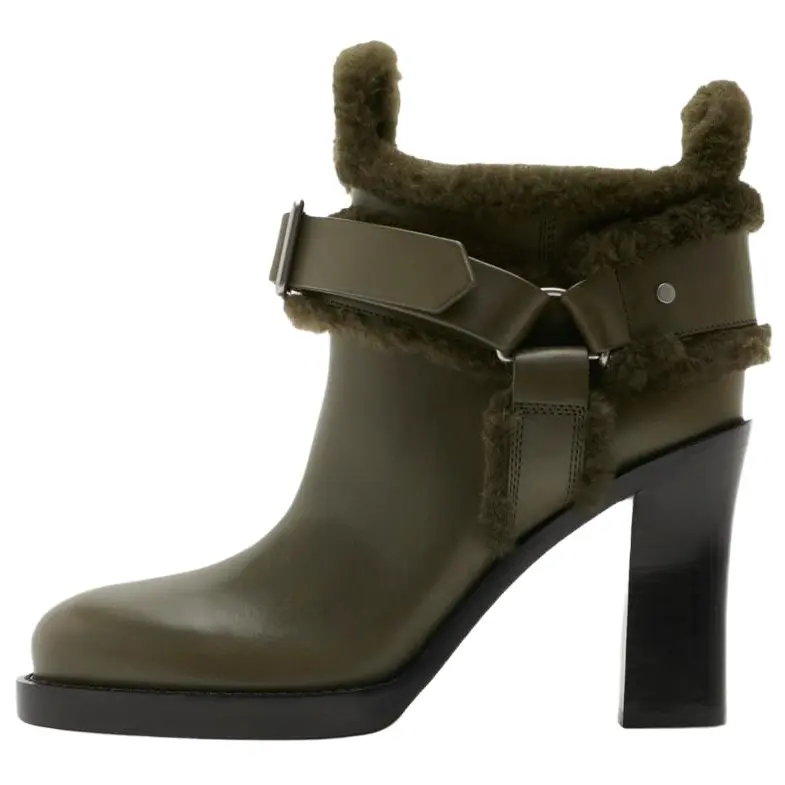 Burberry Italian Ankle Boots 8.5cm Women's Green