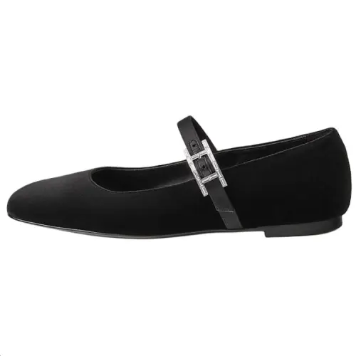 HERMES Jane Flat Mary Jane Shoes Women's Black