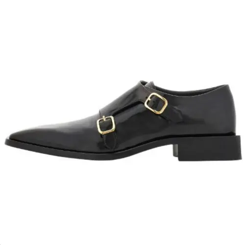FERRAGAMO Calfskin Square Toe Buckle Formal Leather Shoes Men's Black