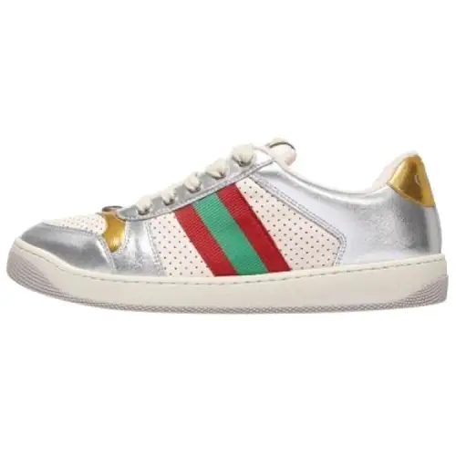 GUCCI Screener Distressed Shoes Leather Low top Skateboard Shoes Women's Silver