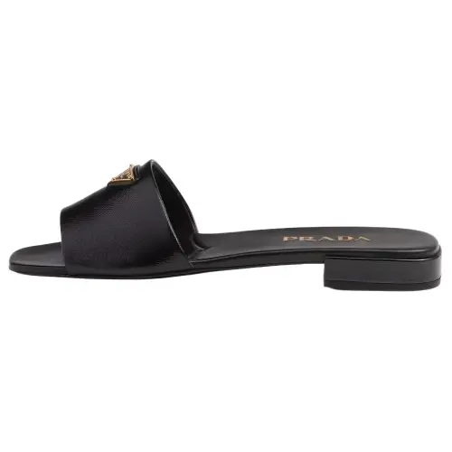 PRADA Triangle-logo Leather Slides