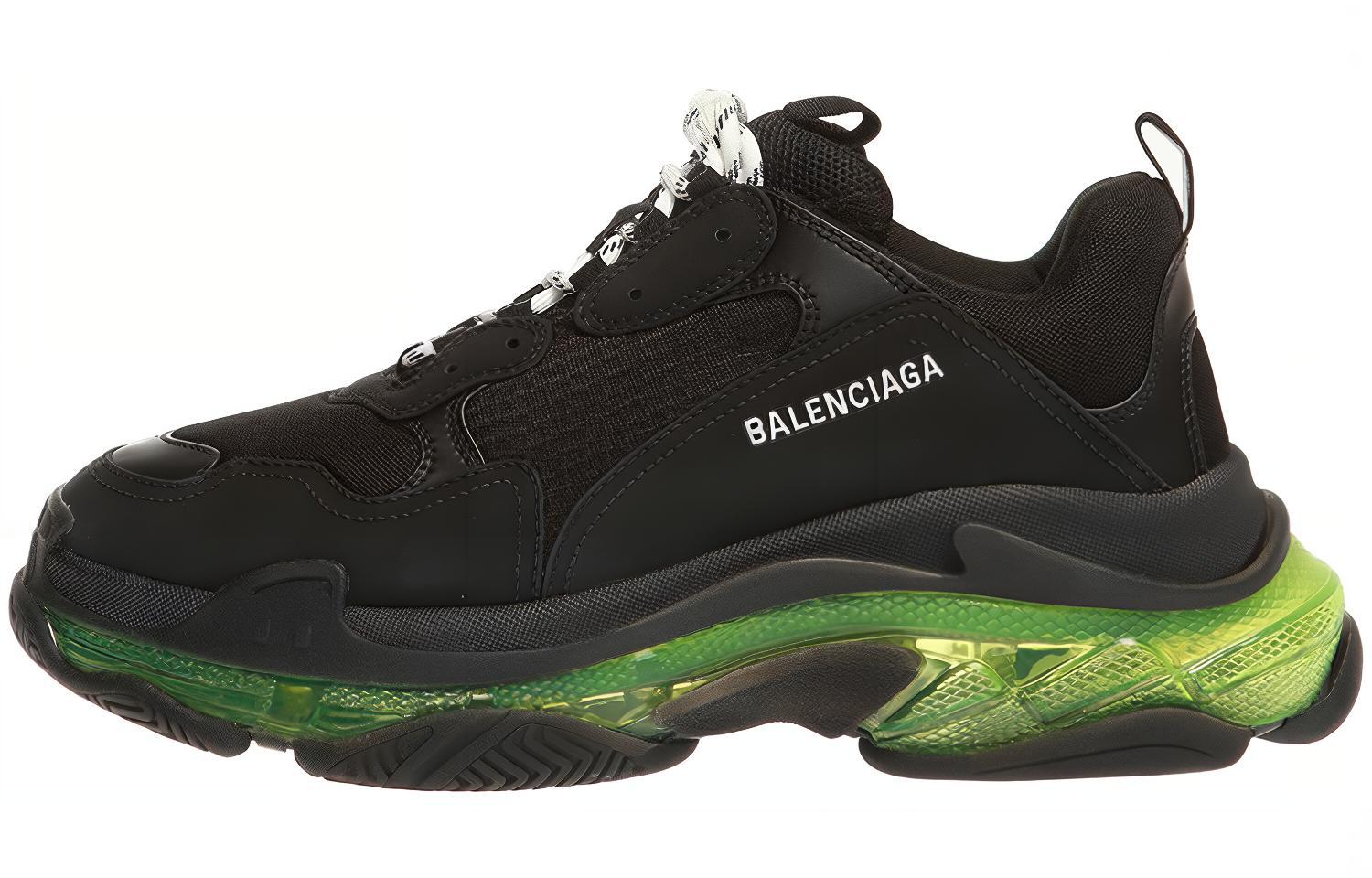 Balenciaga Balenciaga Triple S Transparent Sole Cowhide Sports Low Top Dad Shoes Men's Black Green