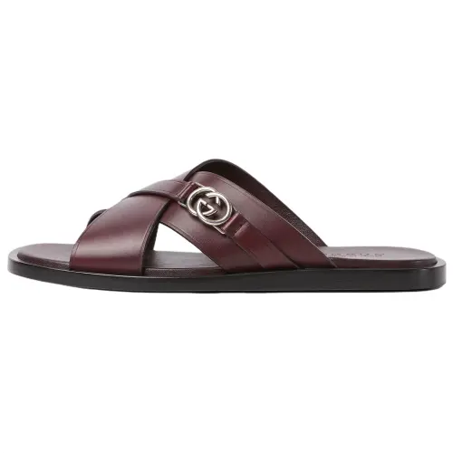 GUCCI Slide Slippers Men's Red Brown