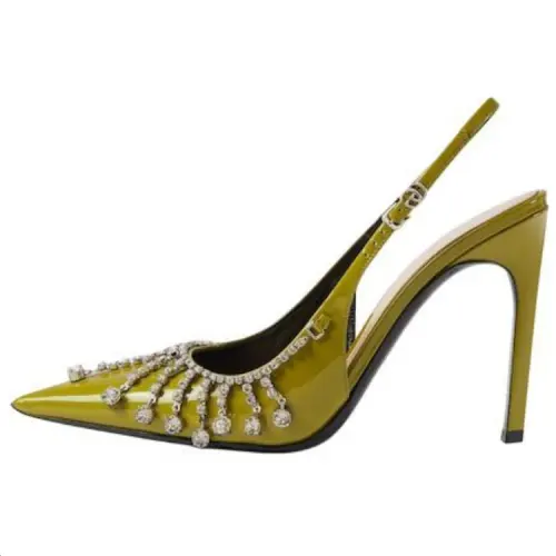 GUCCI Patent Leather Slim Heel High Heels 10.5cm Women's Green
