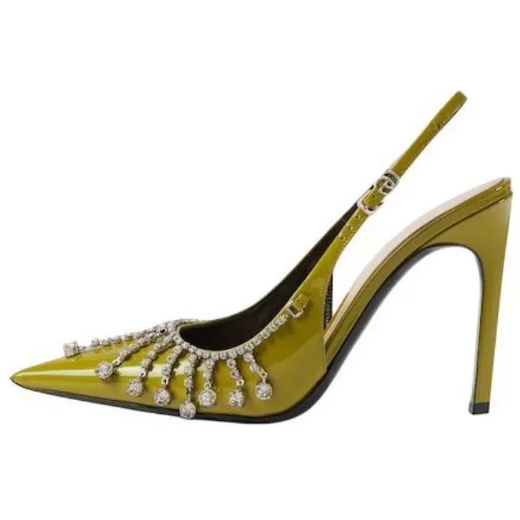 GUCCI Patent Leather Slim Heel High Heels 10.5cm Women's Green