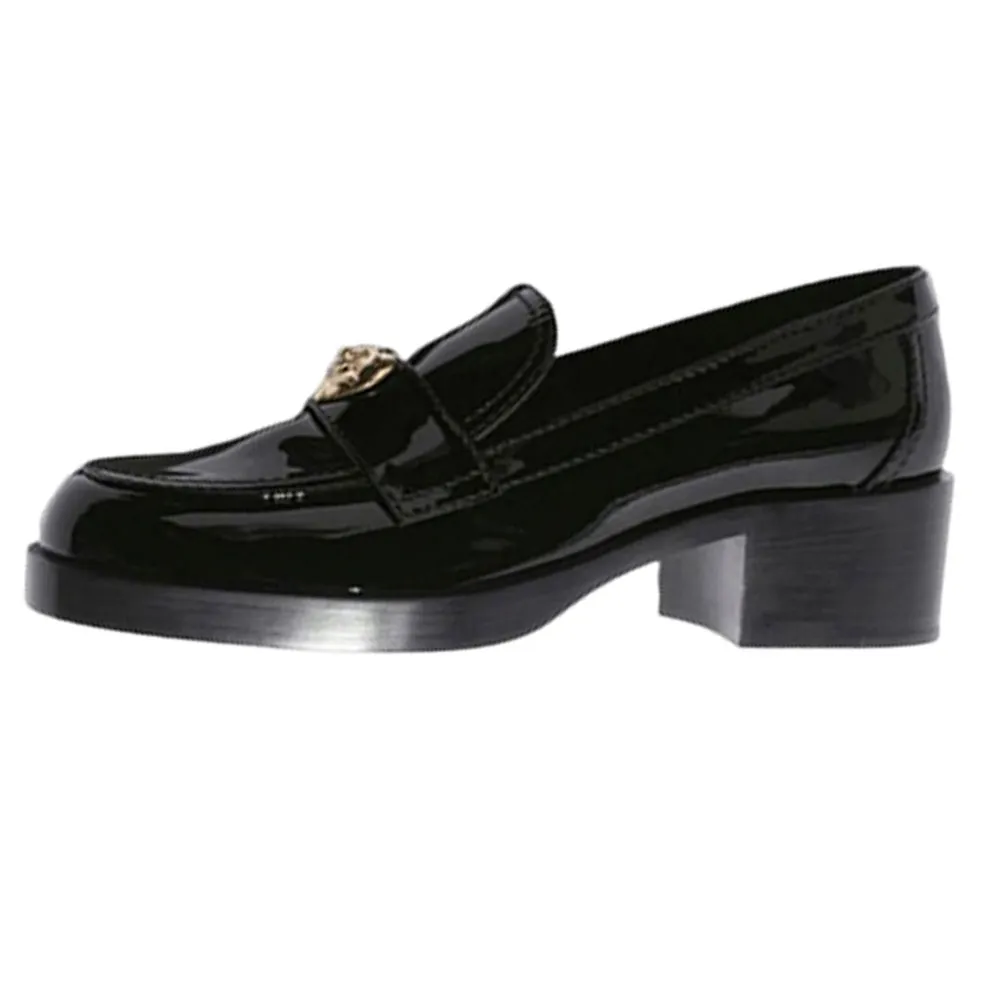 CHANEL Heart Cc 50mm Loafers Black Patent Calfskin Women's