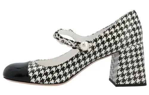 MIU MIU Chunky Heel High Heels Women's Black White