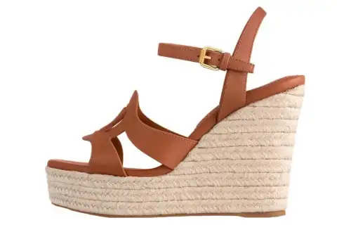 LOUIS VUITTON Isola Leather One Strap Sandals 8cm Women's Beige Brown