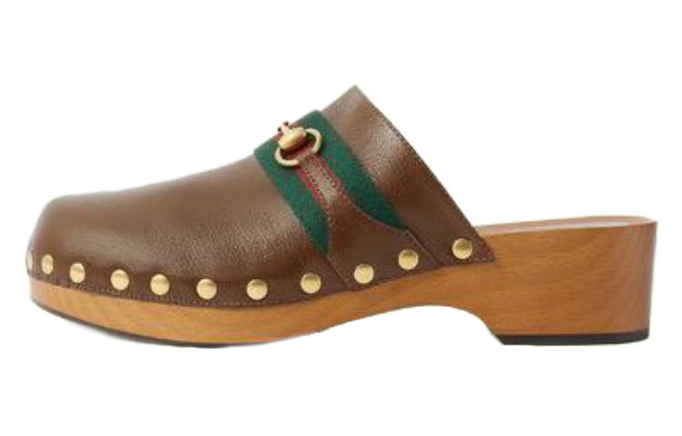 GUCCI Horsebit Closed Toe Slippers Men's Brown