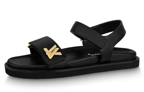 LOUIS VUITTON Sunset Leather Beach Sandals Women's Black