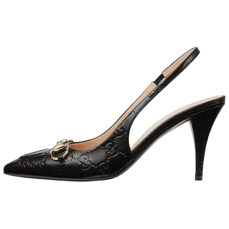 GUCCI Horsebit Leather Slim Heel High Heels 8.5cm Women's Black
