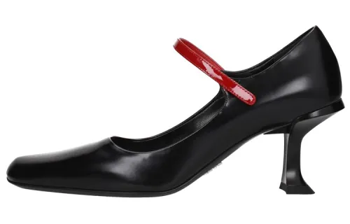 PRADA Leather Irregular Heel Fashion High Heels Women's Black