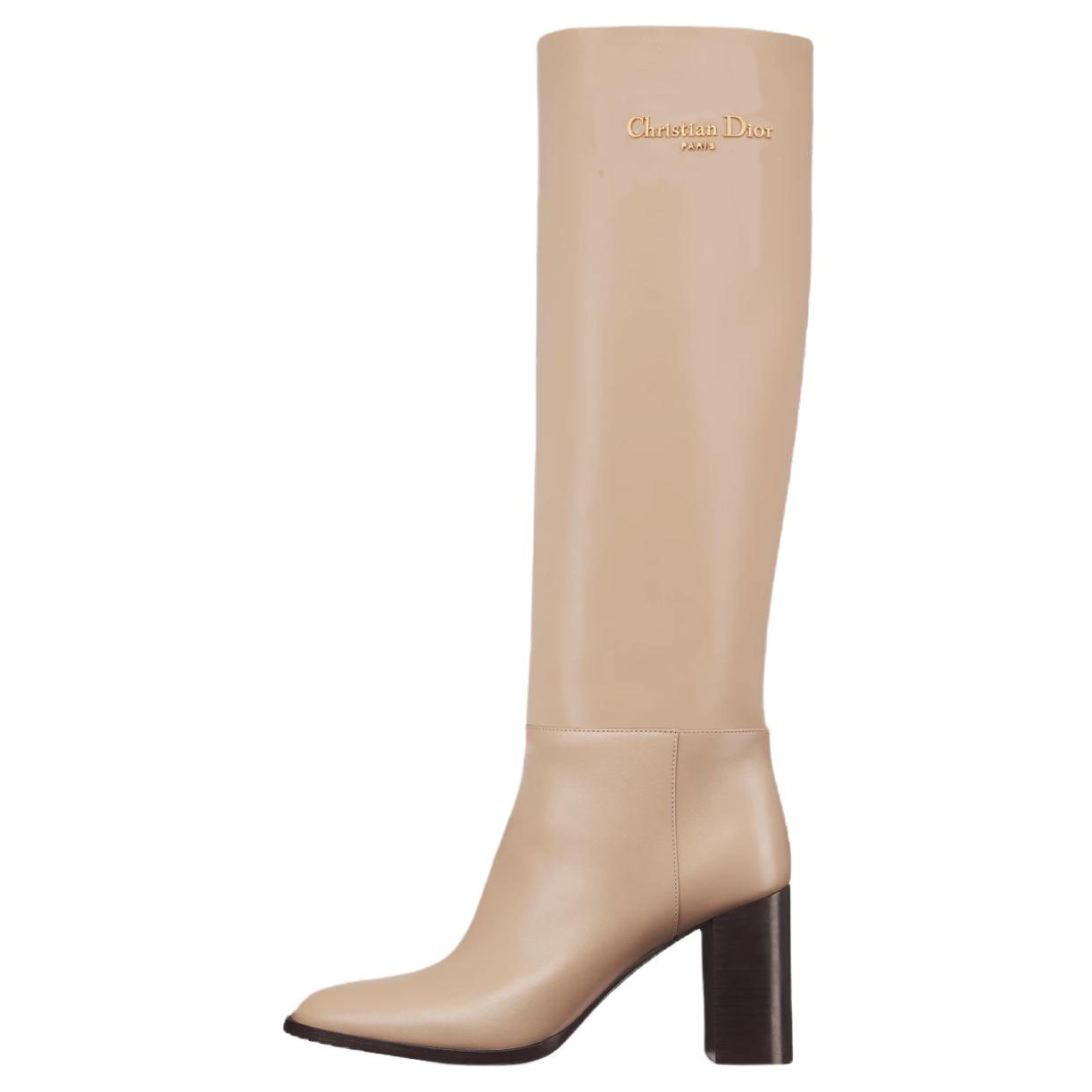 DIOR D Town Calfskin Knee high Boots 8cm Women's Light Umber
