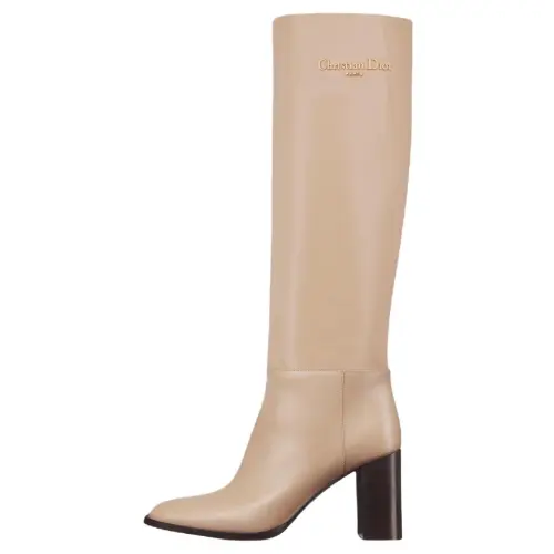 DIOR D Town Calfskin Knee high Boots 8cm Women's Light Umber