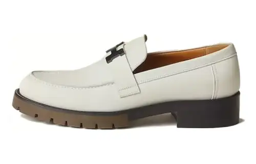 HERMES Gregoire Leather Loafers Women's White
