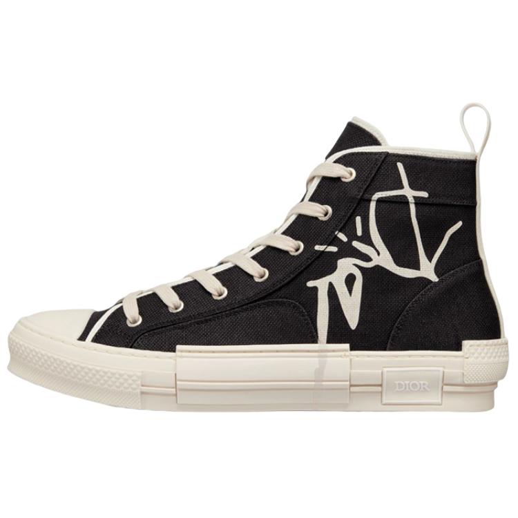 Cactus Jack x DIOR Dior B23 round toe lace-up Travis Scott high-top canvas shoes men's black