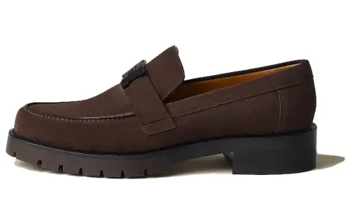 HERMES Top Grain Cow Leather Comfortable And Trendy Loafers Men's Dark Brown