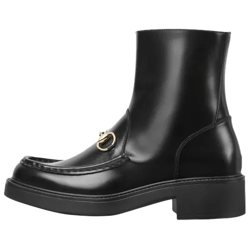 GUCCI Horsebit Leather Ankle Boots Women's Black