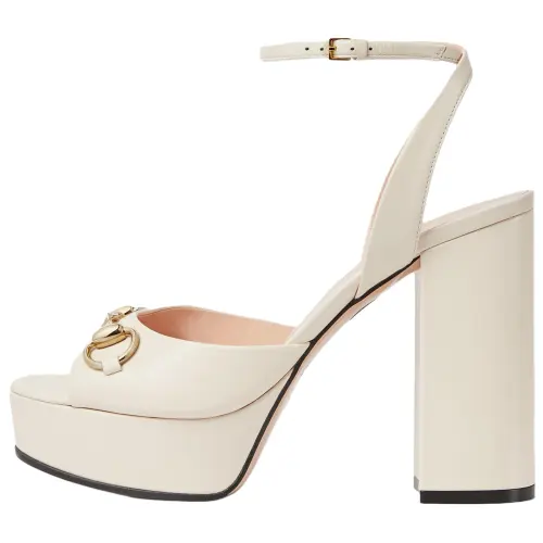 GUCCI Horsebit Leather One Strap Sandals 11.5cm Women's Ecru