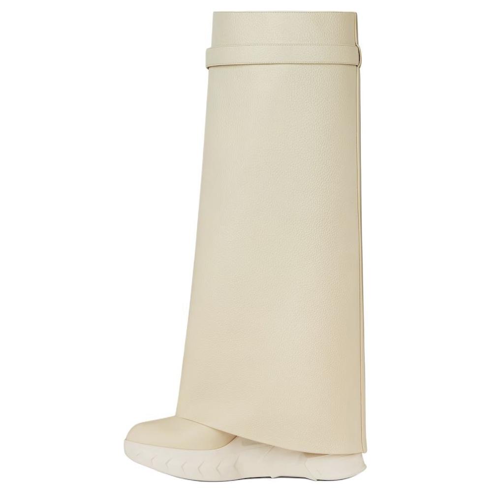 Givenchy Shark Lock Cow Leather Grain Leather Knee high Boots 9cm Women's Beige