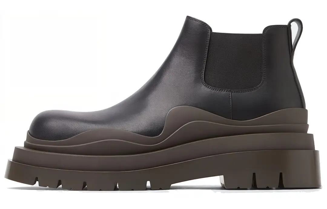 Bottega Veneta Tire Chelsea Leather Patchwork Ankle Length Chelsea Boots 5.5cm Men's Black