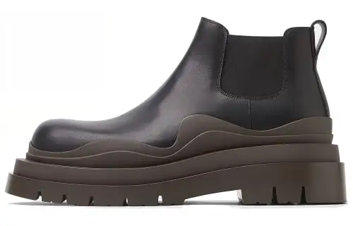 Bottega Veneta Tire Chelsea Leather Patchwork Ankle Length Chelsea Boots 5.5cm Men's Black
