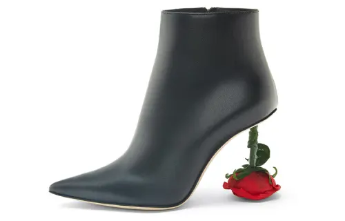 LOEWE Rose Leather Ankle Boots Women's Black