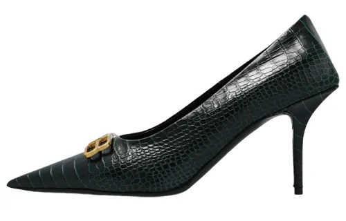 Balenciaga Knife Leather Slim Heel High Heels 9cm Women's Green