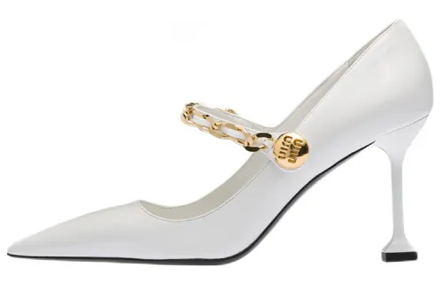 MIU MIU Patent Leather Slim Heel High Heels 8.5cm Women's White