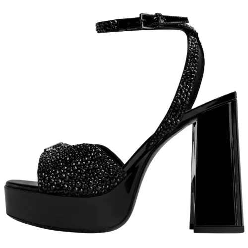LOUIS VUITTON Swing Patent Leather One Strap Sandals 8cm Women's Black