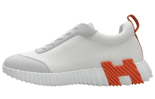 HERMES Bouncing Goatskin Low top Casual Shoes Men's White Orange