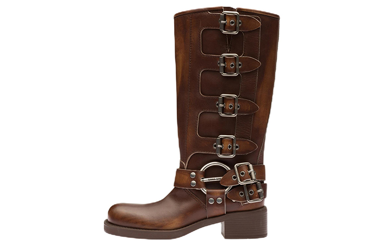 MIU MIU Leather Knee high Boots Women's Brown