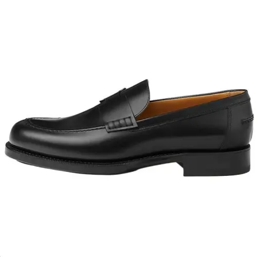 HERMES Interview Leather Loafers Men's Black