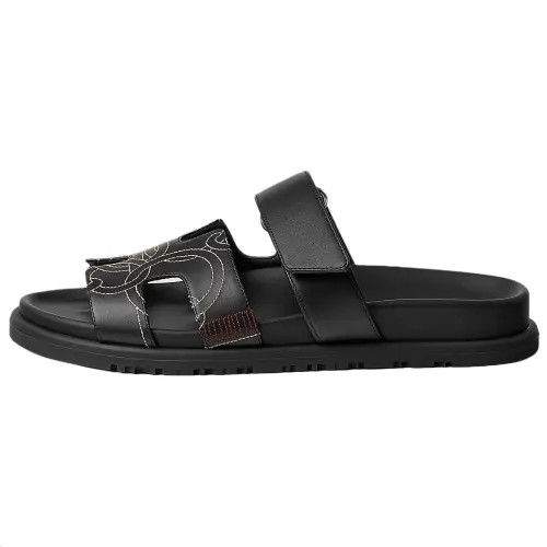 HERMES Chypre Rubber Slide Slippers Women's Black