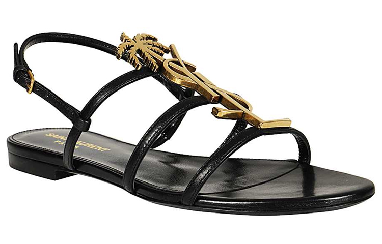 Женские сандалии Saint Laurent Logo Sandals (черные) — фото 4