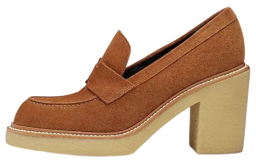 HERMES Didi 70 Leather Chunky Heel High Heels 7cm Women's Brown
