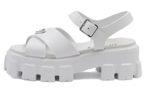 PRADA Monolith Leather One Strap Sandals 5.5cm Women's White
