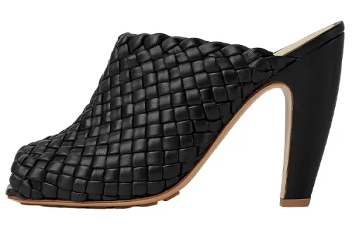 Bottega Veneta Canalazzo Chunky Heel Closed Toe Slippers Women's Black
