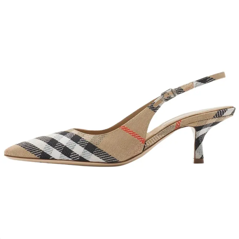 Burberry Check Birdie Polyester Slim Heel High Heels 5.5cm Women's Sand
