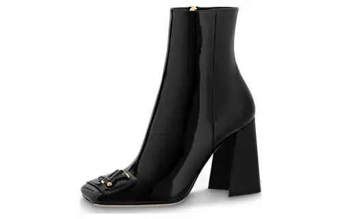LOUIS VUITTON Shake Patent Leather Ankle Boots Women's Black