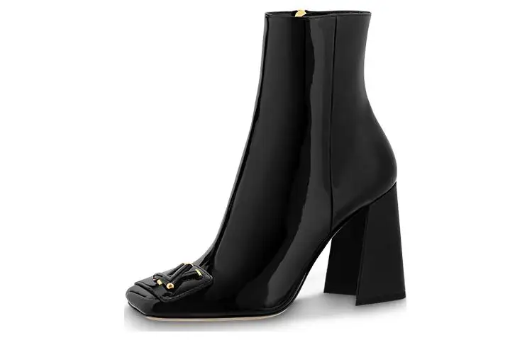 LOUIS VUITTON Shake Patent Leather Ankle Boots Women's Black