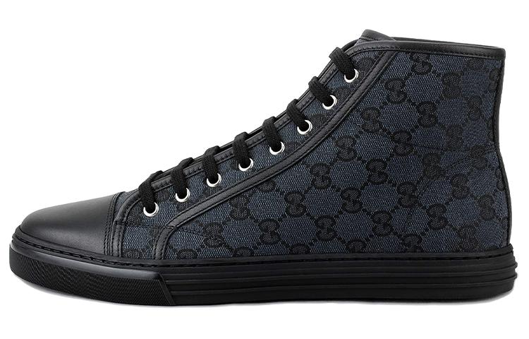 Мужские кеды Gucci gg canvas (серо-черные)
