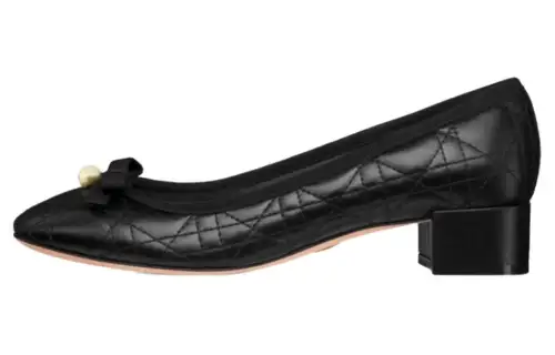 DIOR Leather Chunky Heel High Heels 3cm Women's Black