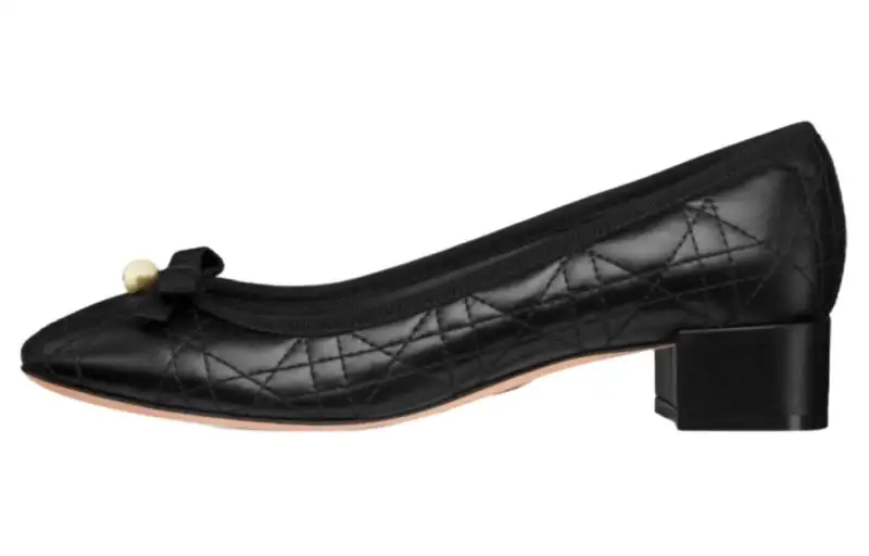 DIOR Leather Chunky Heel High Heels 3cm Women's Black
