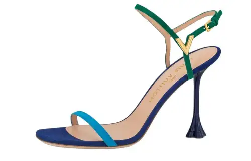 LOUIS VUITTON Blossom Leather One Strap Sandals 9.5cm Women's Blue Green