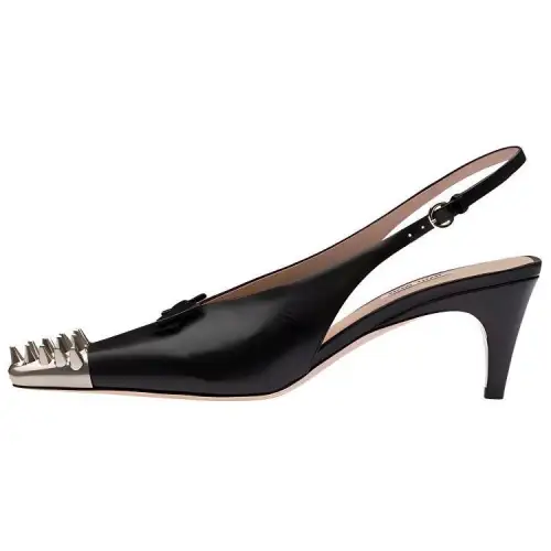 MIU MIU Leather Cone Heel High Heels Women's Black Silver