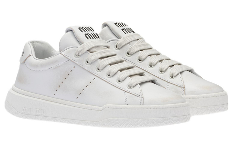 MIU MIU Leather Low top Stylish Skateboarding Shoes Women's White
