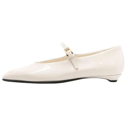 PRADA Patent Leather Flat Mary Jane Shoes Women's White
