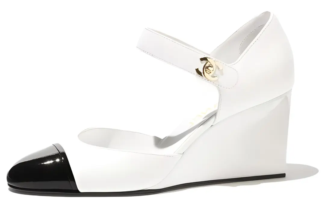CHANEL Leather Wedge Heel High Heels 7.5cm Women's White
