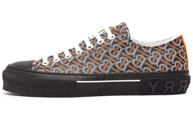 Burberry Monogram Pattern Low Top Black Orange Canvas